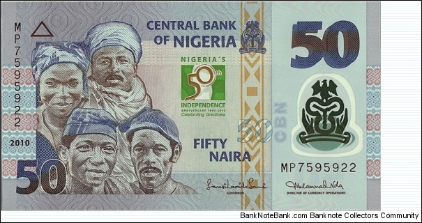 Nigeria 2010 50 Naira.

50 Years of Independence. Banknote