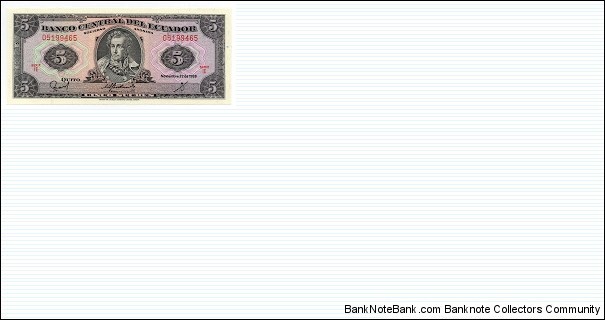 5 Sucres Banco Central del Ecuador Banknote