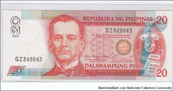 Philippines 20 Pesos NDS
Arroyo - Buenaventura sig com,
RADAR serial: GZ349943 Banknote