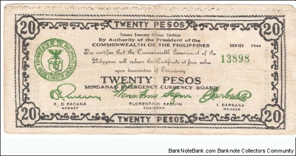 20 Pesos(Mindanao 1944) Banknote