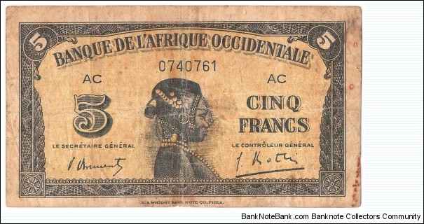 5 Francs(Occidental Africa 1942)  Banknote