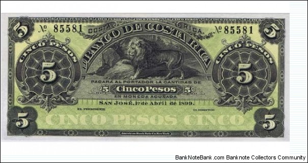Costa Rica  5 Pesos  Banknote