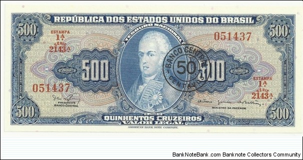 Brasil 50 Centavos-500 Cruzeiros Serie A Estampa1 Banknote