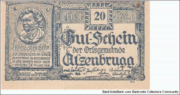 Notgeld Atzenbrugg 20 Heller Banknote