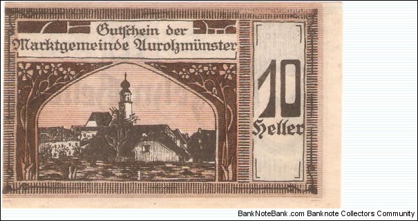 Notgeld Aurolzmünster 10 Heller Banknote