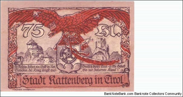 Notgeld Kattenberg 75 Heller Banknote