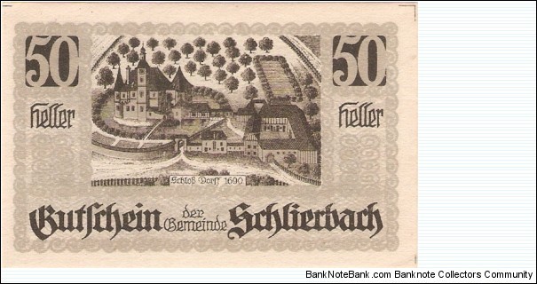 Notgeld Schlierbach 50 Heller Banknote