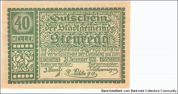 Notgeld Steyregg 40 Heller Banknote