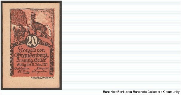 Notgeld Brandenberg 20 Heller Banknote