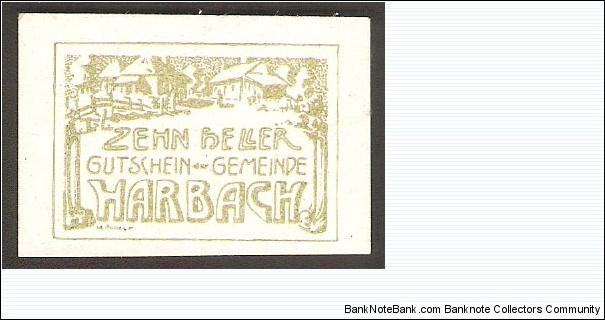 Notgeld Harbach 10 Heller Banknote