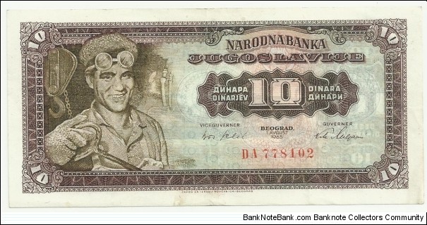 YugoslaviaBN 10 Dinara 1965 Banknote