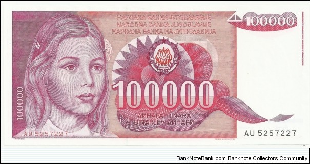 YugoslaviaBN 100.000 Dinara 1989 Banknote