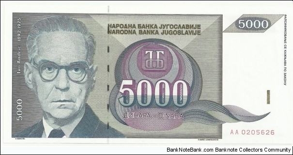 YugoslaviaBN 5000 Dinara 1992 Banknote