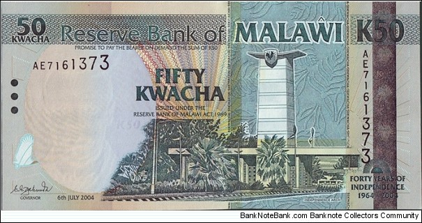 Malawi 2004 50 Kwacha.

40 Years of Independence. Banknote
