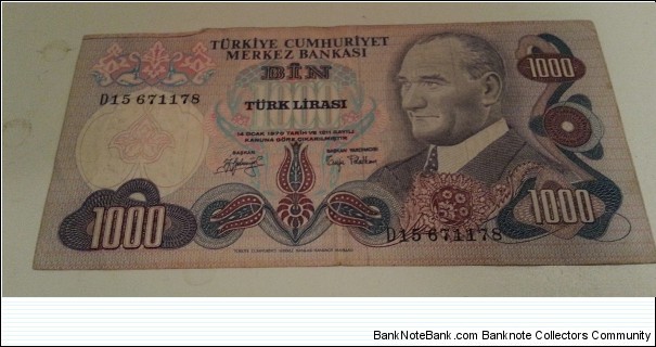 P191 1000 Lira 1970 circulated note, judge condition by photo.serial D15671178 Banknote
