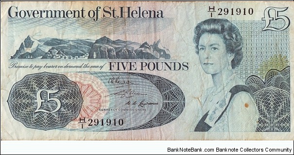 St. Helena N.D. 5 Pounds.

The last word in the motto of the Coat-of-Arms is spelt incorrectly. Banknote