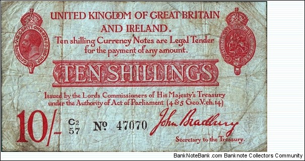 Great Britain N.D. 10 Shillings.

One of the few true British banknotes. Banknote