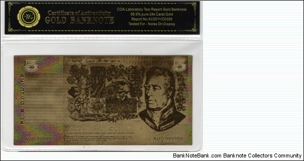 Novelty gold 1967 Australia $5 Banknote
