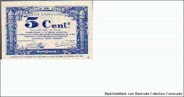 5 Centimes__
pk# NL__
Ville de Lille Bon Communal  Banknote