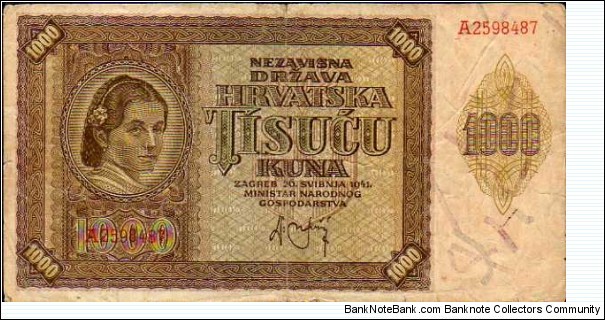 1.000 Kuna__
pk# 4__
26.05.1941 Banknote