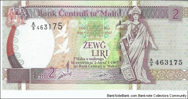 2 Liri__
pk# 45 a__
L. 1967 (1994) Banknote