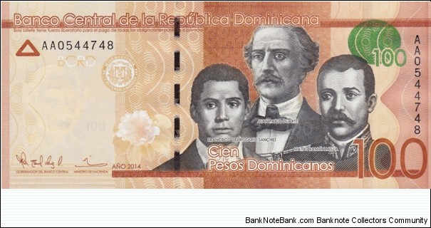 Dominican Republic PNew (100 pesos dominicanos 2014) Banknote