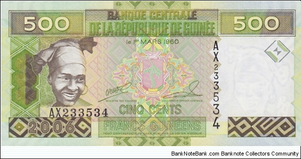 Guinea P39 (500 francs 2006) Banknote