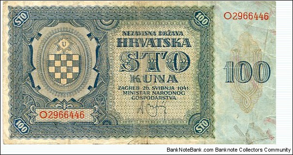 100 Kuna__
pk# 2 a__
26.05.1941 Banknote