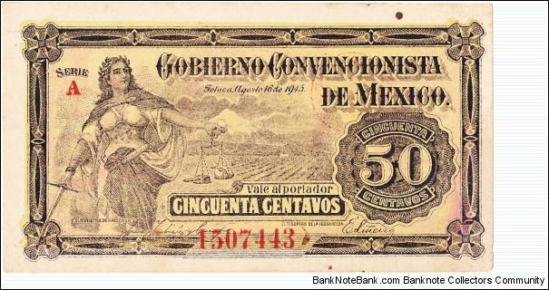 Issued by some army or another during the Mexican Revolution. Banknote