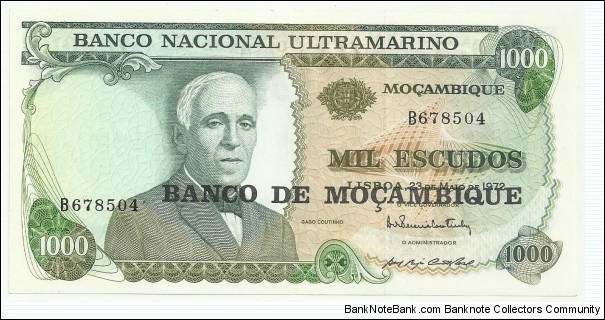 Moçambique 1000 Escudos 1972-overprint Banknote