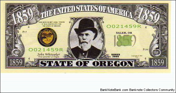 1859 State of Oregon__ pk# NL__ (ACC American Art Classics)__ Not Legal Tender  Banknote