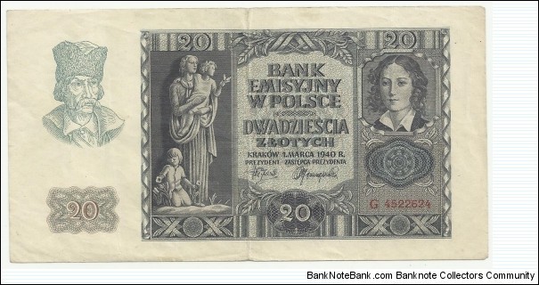 Banknote from Poland year 1940