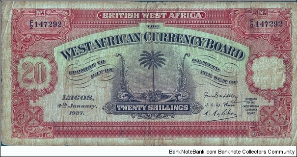 British West Africa 1937 20 Shillings (1 Pound).

Extremely difficult to find! Banknote