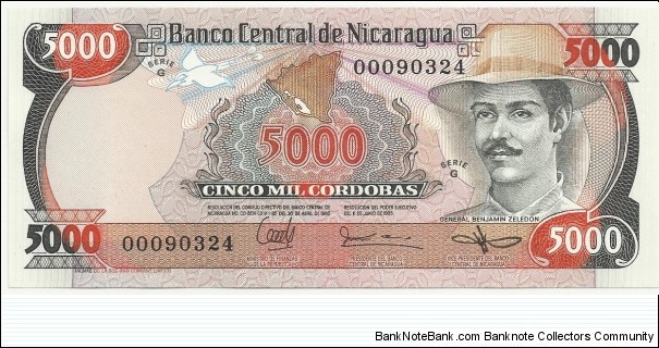 Nicaragua 5000 Cordobas 1985 Banknote