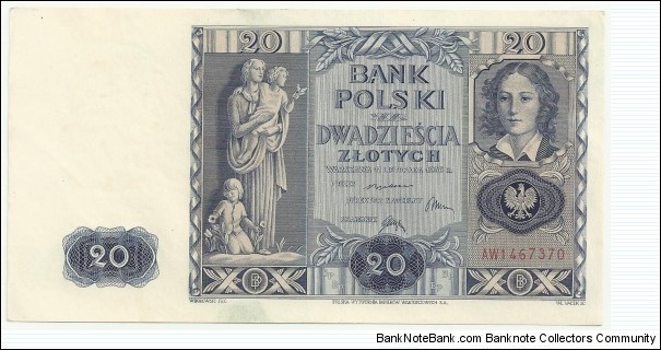 Poland 20 Zlotych 1936 Banknote
