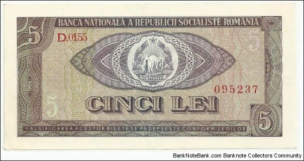 RomaniaSR 5 Lei 1966 Banknote