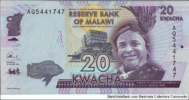 Malawi 2014 20 Kwacha. Banknote
