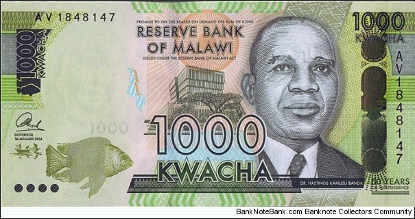 Malawi 2014 1,000 Kwacha.

50 Years of Independence. Banknote