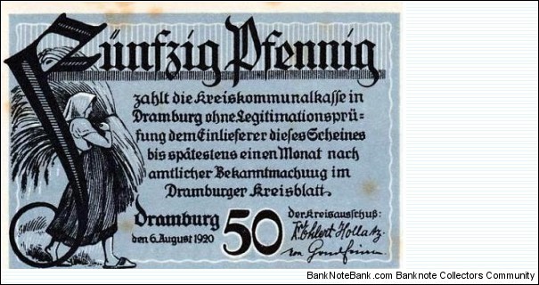 50 Pfg. Notgeld City of Dramburg/Drawsko Banknote