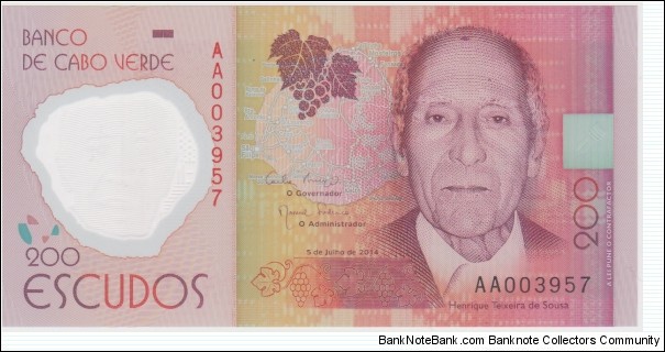 200 Escudos ( Medida: 124 x 63 mm ) Henrique Teixeira de Sousa
Nota de plástico Banknote