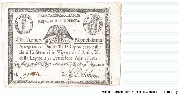 8 Paoli(Roman Republic 1798/Countersign issue) Banknote