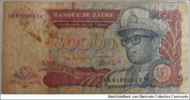 Cinquante Mile Zaires
Not good condition Banknote