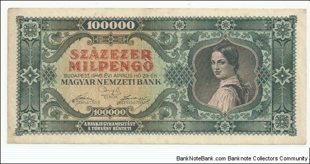 Hungary 100.000 Pengö 1946 Banknote