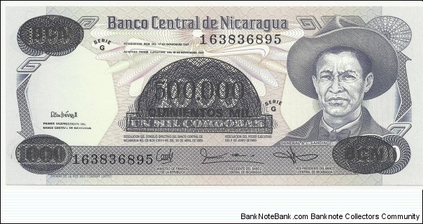 Nicaragua 1000 Cordobas 1985(overprinted 500.000) Banknote