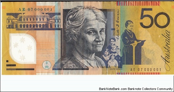 2007 $50 polymer low numbered note 000001 Banknote