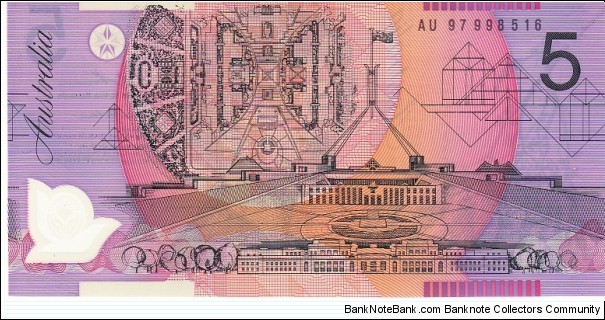 1997 $5 polymer note. AU97 test note scarce Banknote