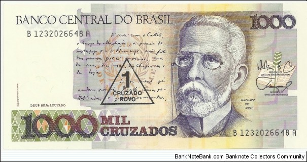Brasil 1 Cruzado Novo (1000 Cruzados) ND(1989) Banknote