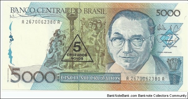 Brasil 5 Cruzados Novos (5000 Cruzados) ND(1989) Banknote