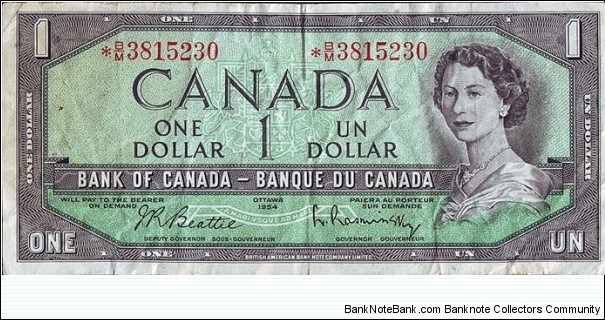 Canada 1954 1 Dollar.

Replacement note. Banknote