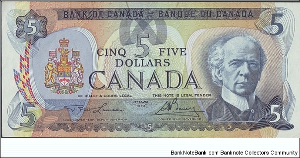 Canada 1979 5 Dollars.

Cut unevenly. Banknote